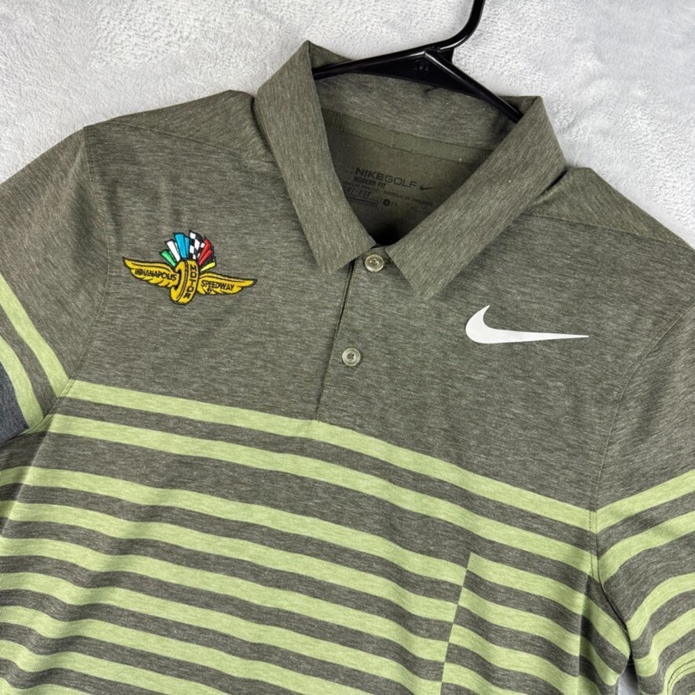 Indianapolis 500 Polo Shirt Mens Small Green Nike Golf Dri Fit Striped